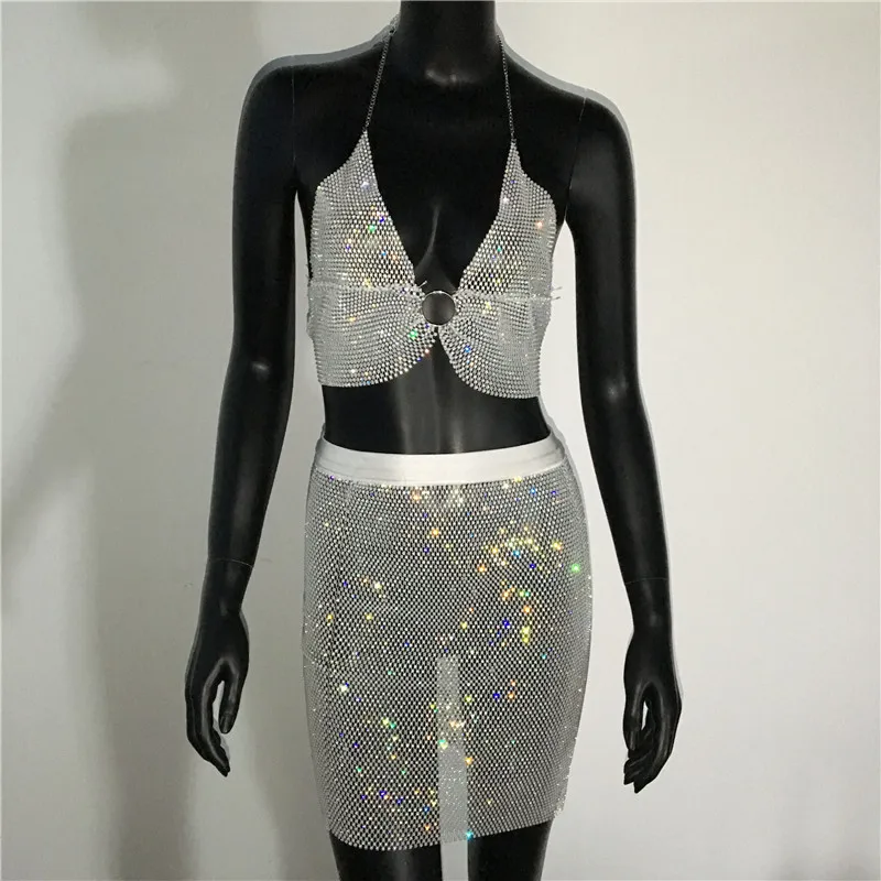 Женский блестящий комплект из 2 предметов прозрачный укороченный топ без рукавов