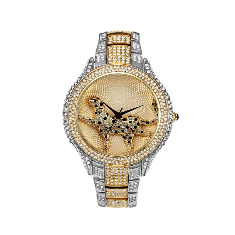 Часы мужские кварцевые в стиле хип-хоп Роскошные наручные с леопардовым принтом