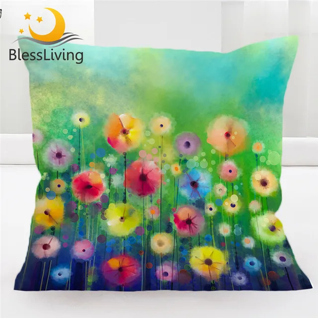 BlessLiving Floral Cushion Cover Colorful Flower Pillow Case Watercolor Decorative Throw Pillow Cover Spring Home Decor 45x45 1