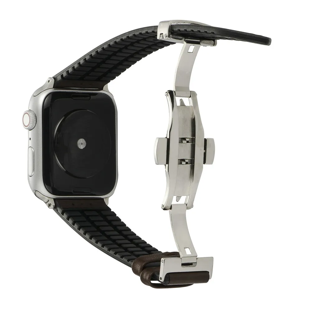 

New Design Elastic Buckle Leather+Silicone Strap for Apple Watch Series 5 4 3 2 Band Soft Bracelet 40mm 44mm 38/42mm Wrist Belt