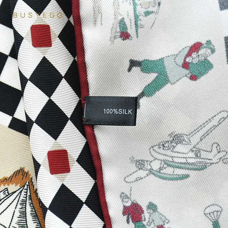 

British Retro Black and white plaid 50cm square twill silk scarf for child boy bandana foulard headband wrap gift scarves girl