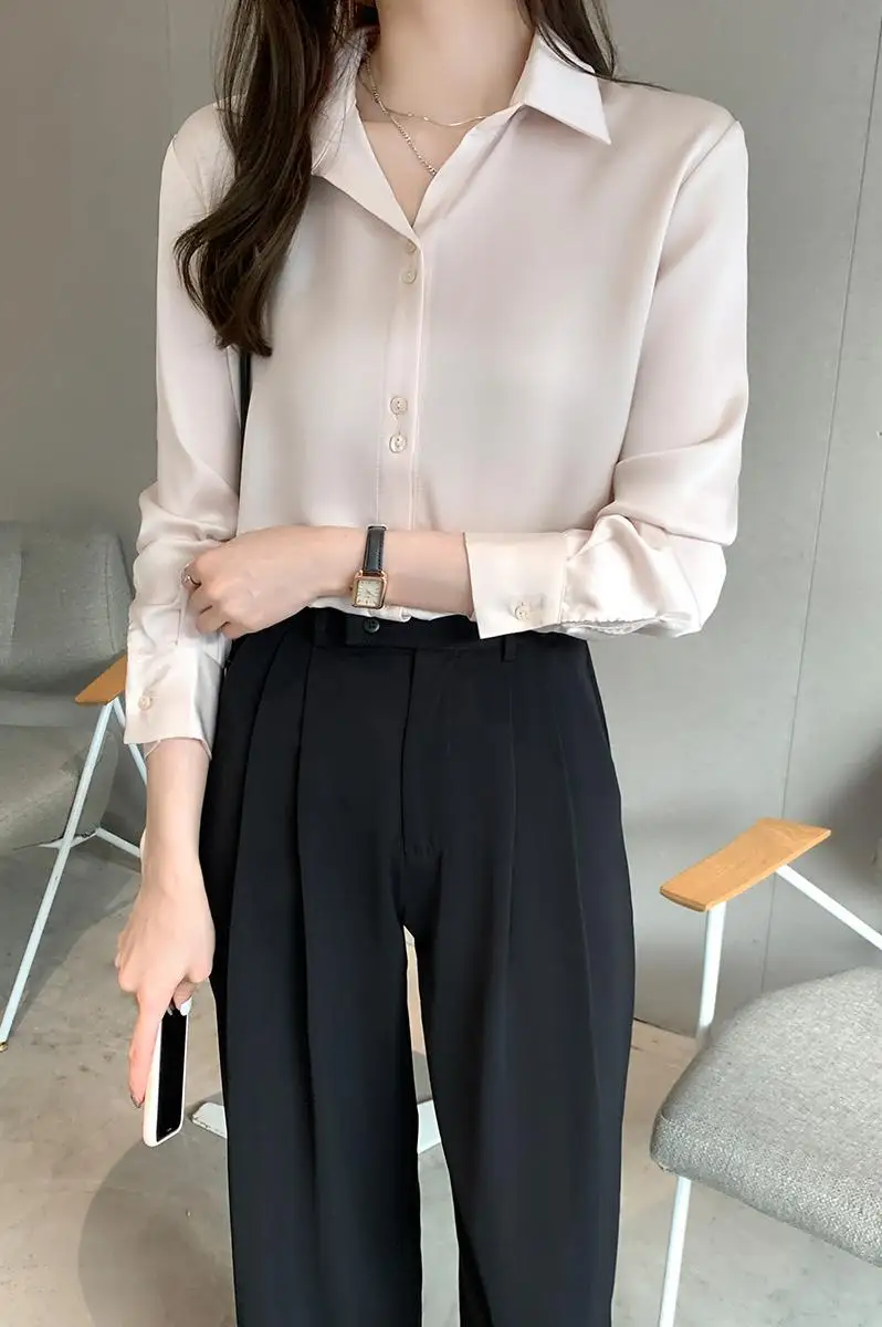 

COIGARSAM Office Lady Full Sleeve Shirt Womens tops New Spring Women shirts Apricot 5195
