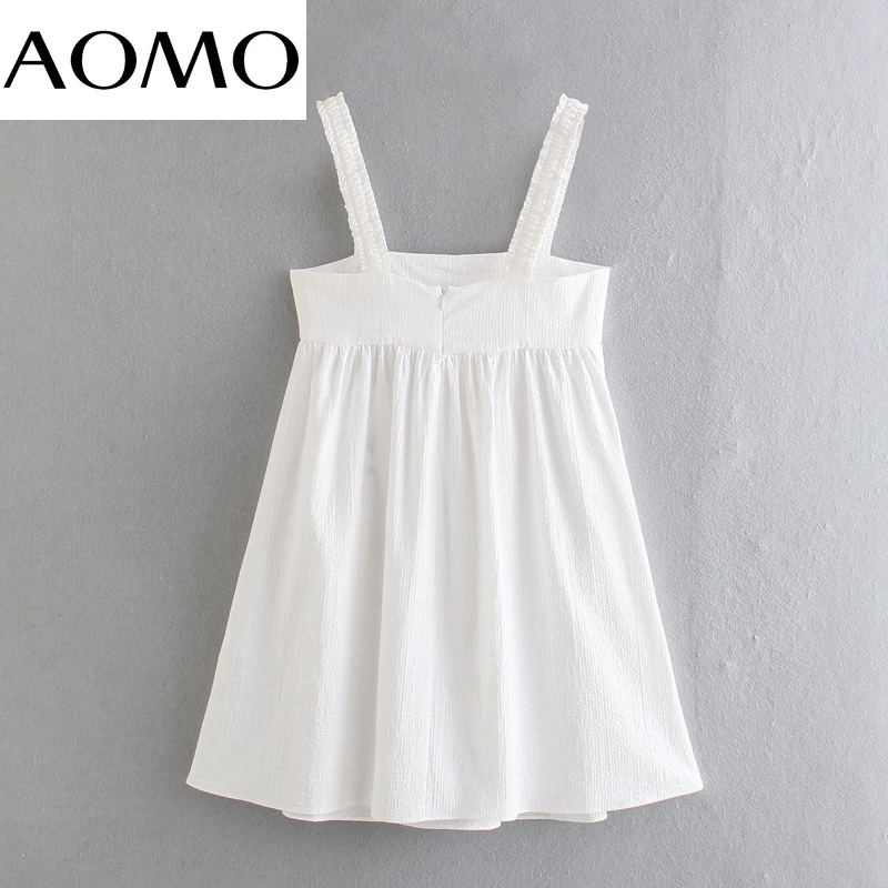 

AOMO Women White Dress Sleeveless Backless 2021 Summer Fashion High Street Dresses Vestido 4N72A