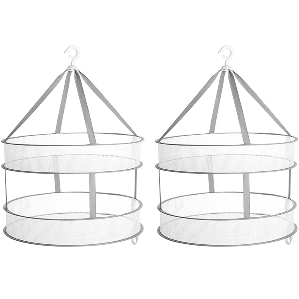 

Foldable Sweater Dryer 2-Tier 24-Inch Collapsible Hanging Laundry Rack Folding Round Mesh Clothes Drying Basket Indoor Outdoor