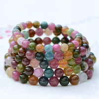 natural colorful tourmaline quartz clear round beads bracelet 7mm 6mm women men crystal tourmaline aaaaaa