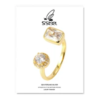 ssteel zircon ring gift for women 925 sterling silver korean fashion geometric luxury opening ring accesorios mujer jewellery