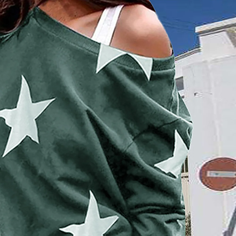 

Europe's new casual five-pointed star printed ladies T-shirt fashion loose O-neck long sleeve shirt