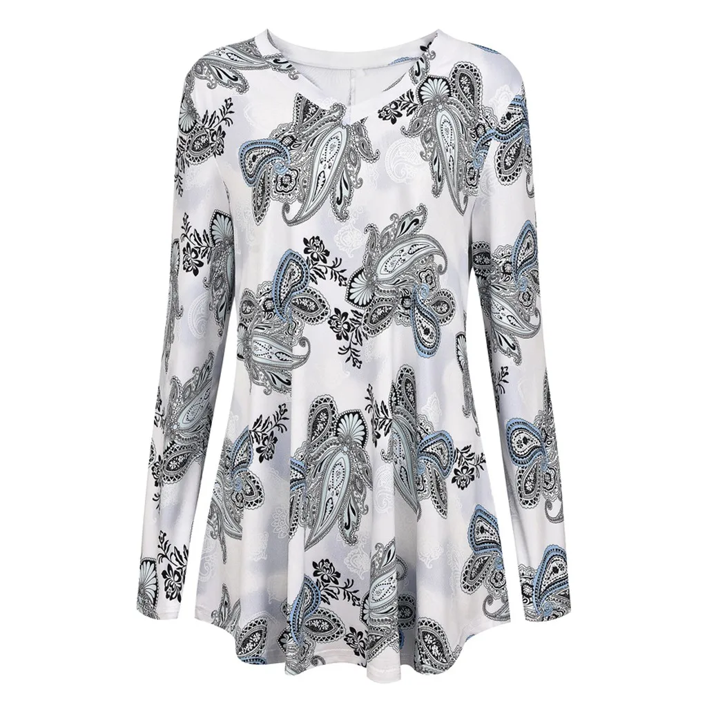 Женская свободная рубашка с длинным рукавом Повседневная v образным вырезом и