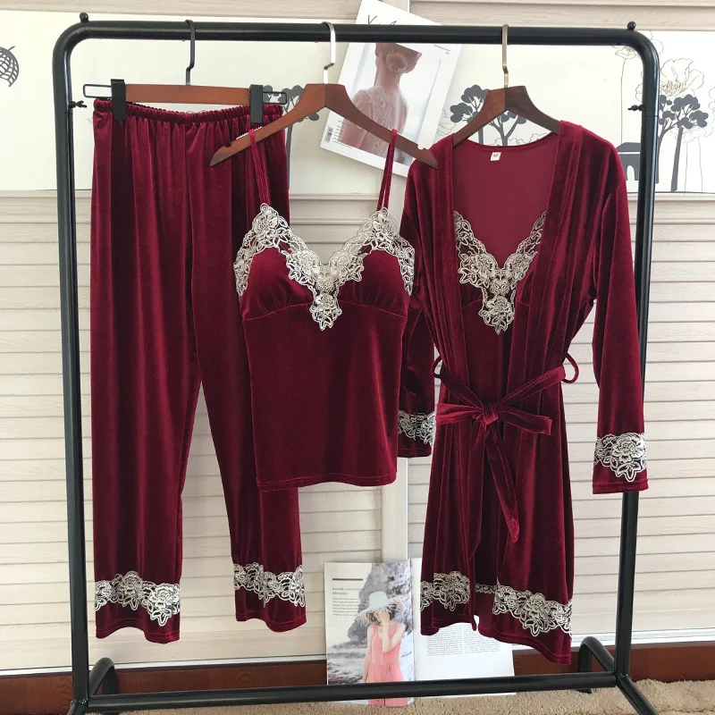 

2020 Pajama Sets Women pajamas Winter nightgown coral velvet sleepwear Female Robes pajamas women pajamas set 4pcs/set lingerie