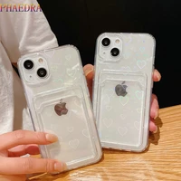 laser love heart pattern clear card slot phone case for iphone 13 12 11 pro max xr xs x 7 8 plus se 2020 tpu soft back cover new