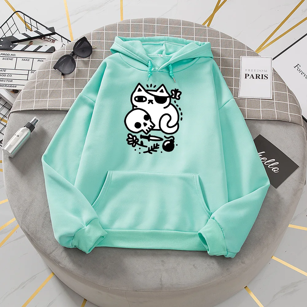 

Черная Готическая Толстовка с принтом кота черепа Женская Толстовка Оверсайз винтажные толстовки корейские свободные милые толстовки для девочек-подростков