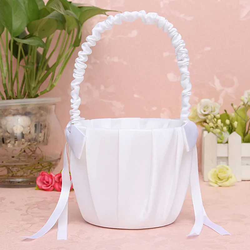 Wedding Ceremony Ring Pillow Flower Basket Romantic Satin Bowknot Storage for Girl Party Supplies | Дом и сад