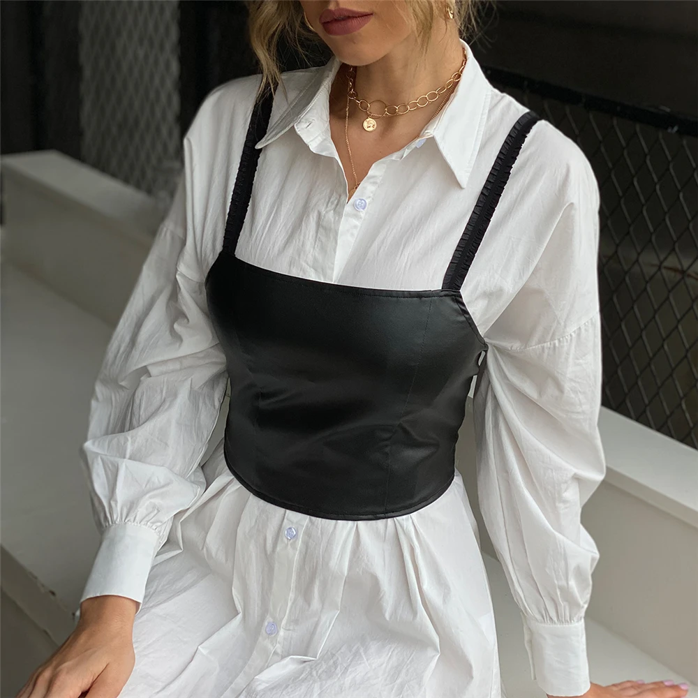 Топ Женский Повседневный из искусственной кожи модная пикантная тонкая