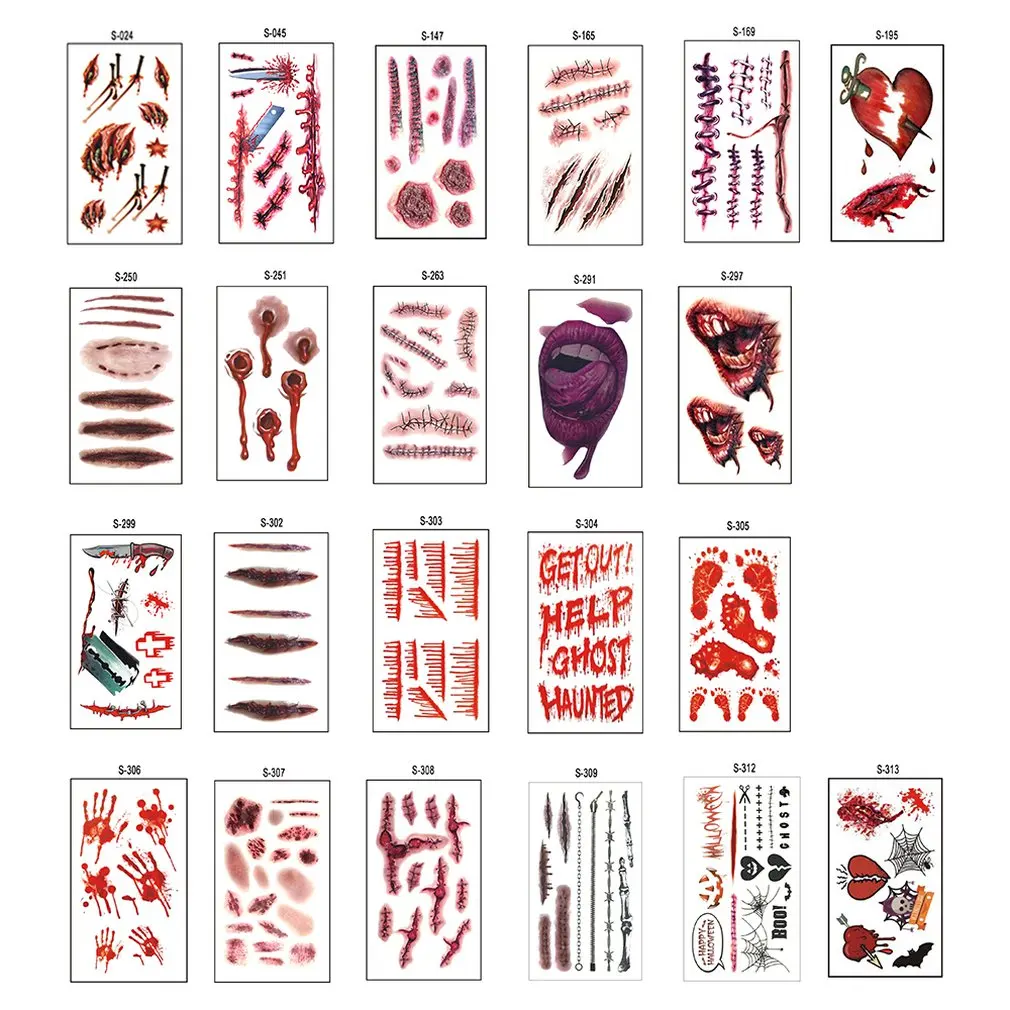 Хэллоуин Шрам Татуировки Стикеры Хеллоуина татуировки s водонепроницаемый с