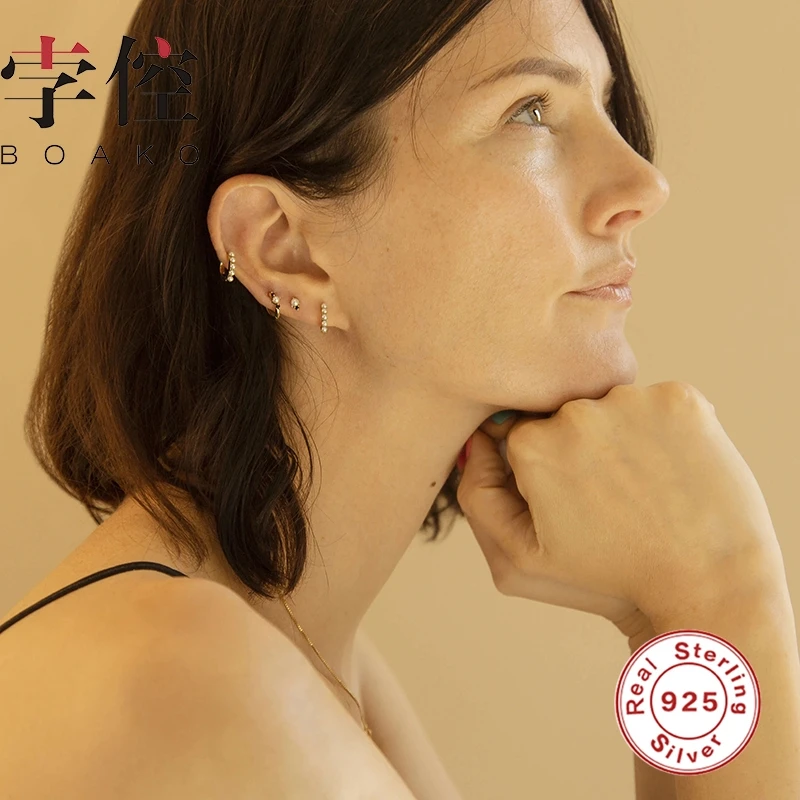 BOAKO INS Pearl Diamond Earrings Hoops 925 Sterling Silver For Women Jewelry Zircon Earring Pendientes Brincos | Украшения и