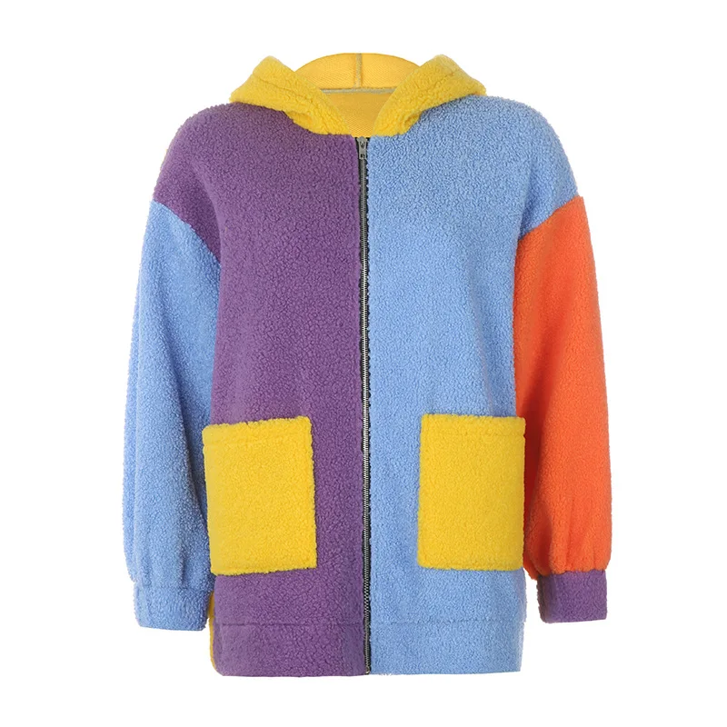 

BONJEAN Patchwork Velvet Coat for Women 2020 Winter Outerwear Long Sleeve Hooded Jackets Casual Ladies Coats and Jackets BJ3412
