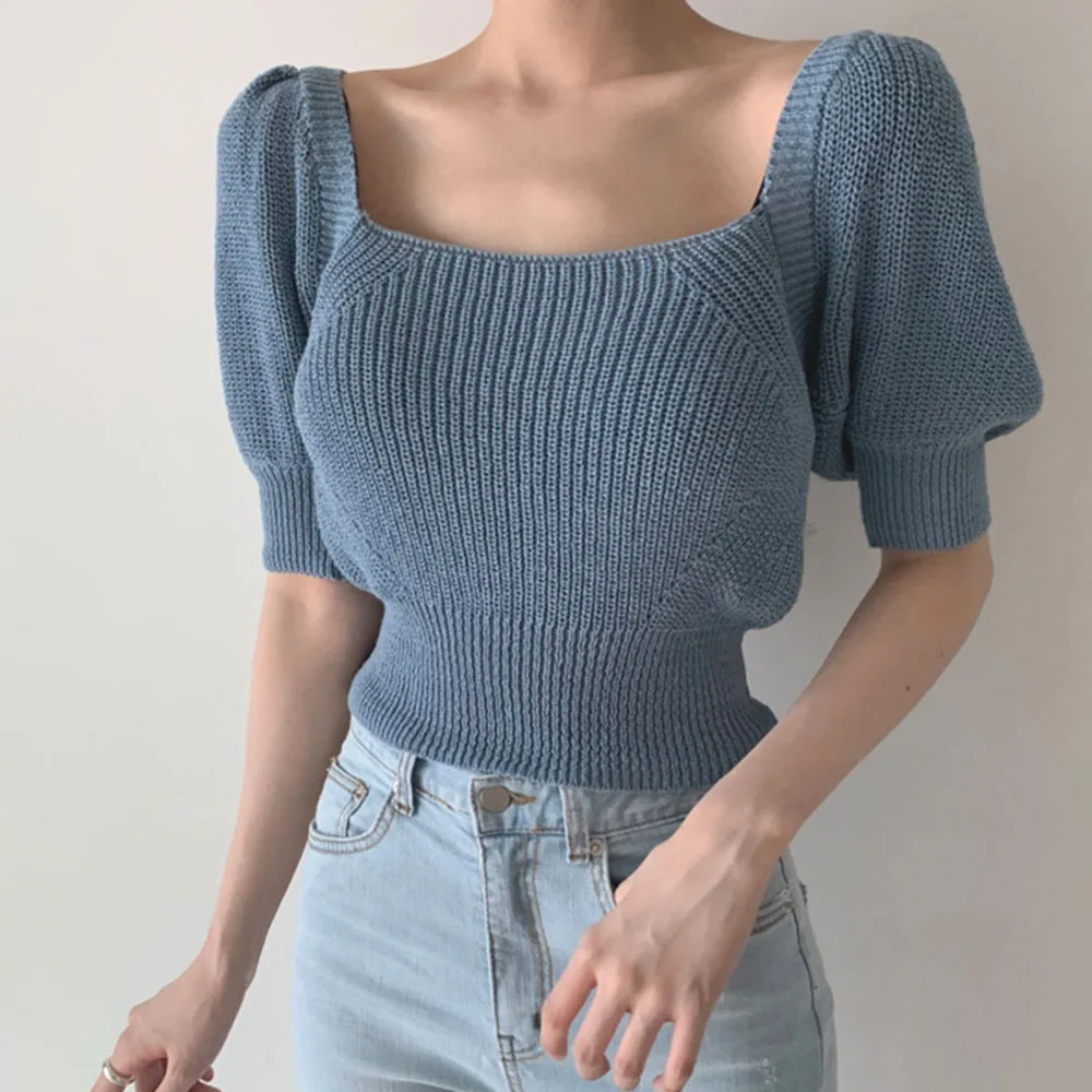 Вязаный топ корейский милый осенний короткий свитер с завязками на спине 2020