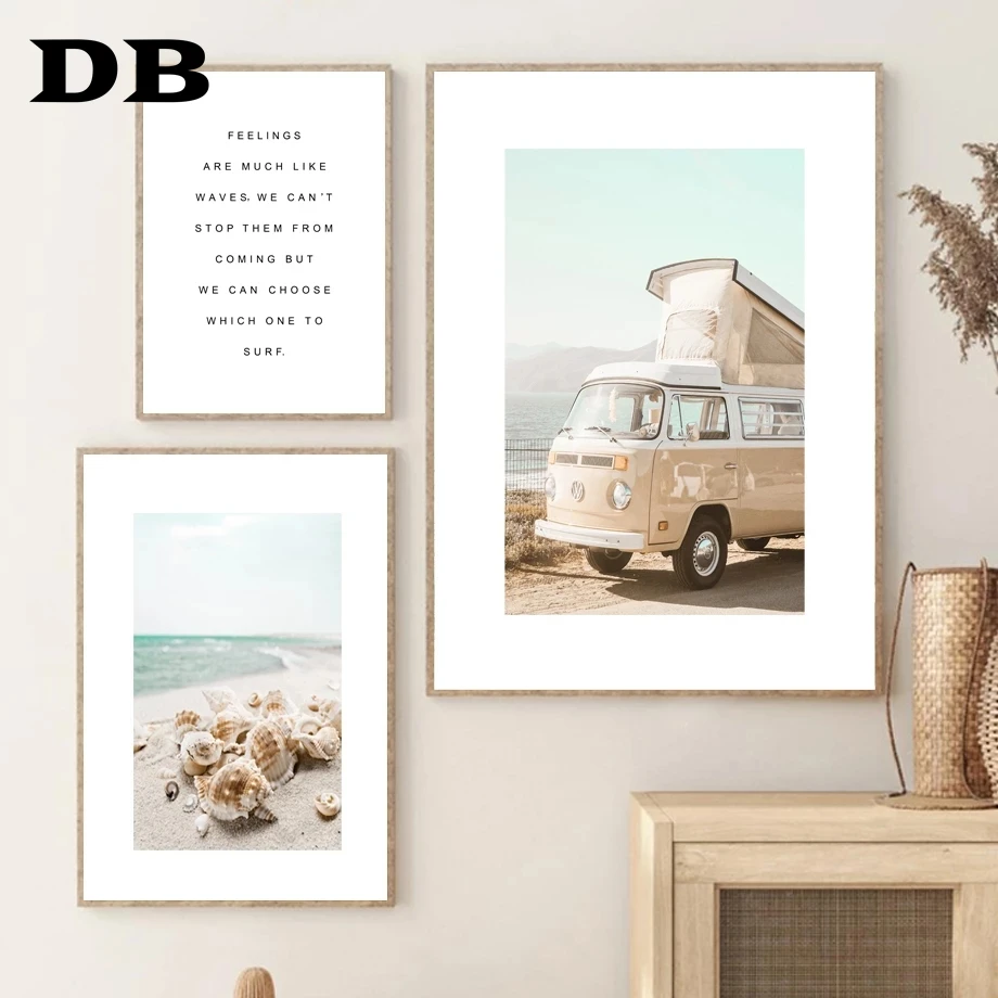 Starfish Shell Beach Car Sailboat Coconut Tree Nordic Posters And Prints Art Canvas Painting Wall Pictures For Living Room Decor | Дом и сад