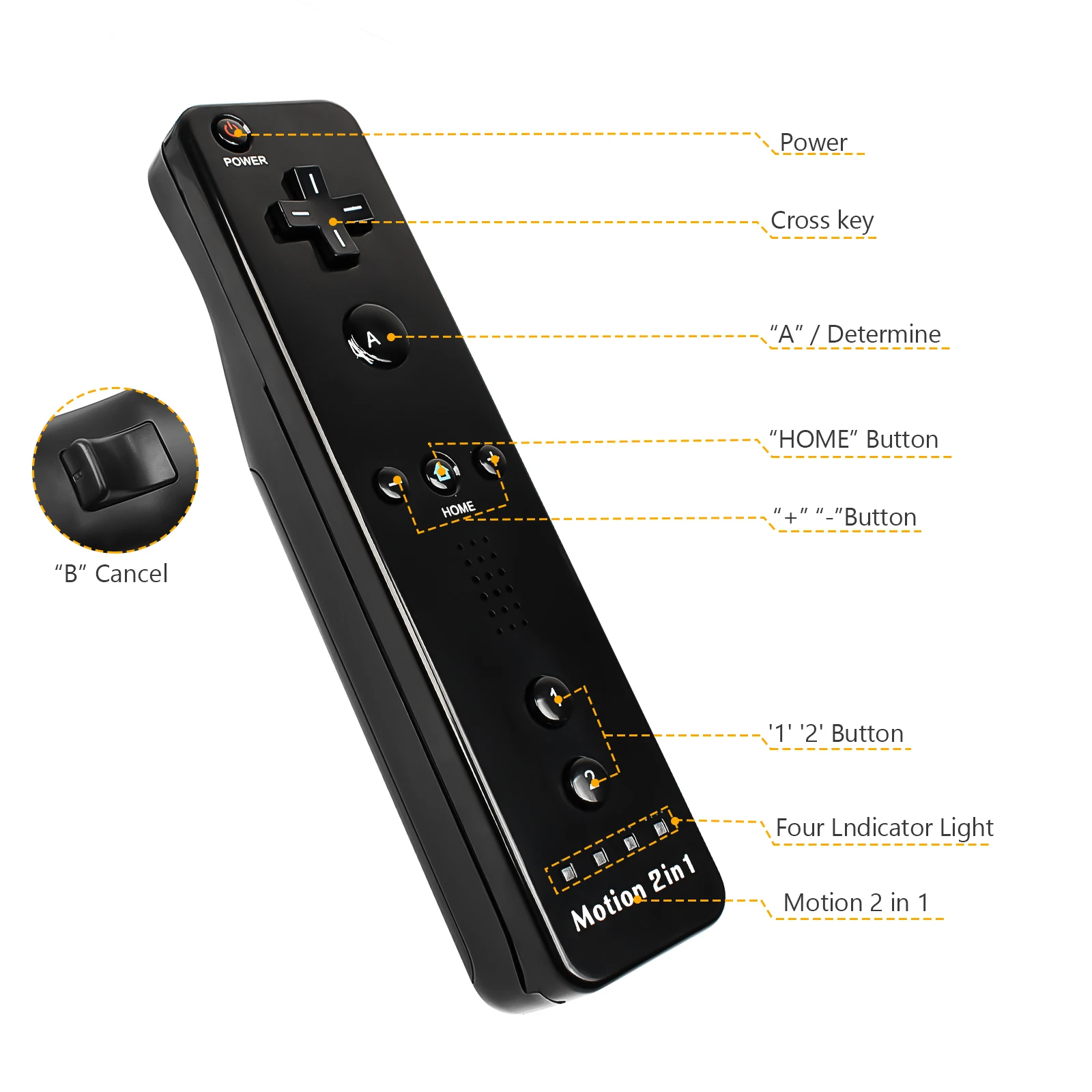 Беспроводной удаленный геймпад Powtree Motion Plus контроллер для Nintendo Wii Nunchuck пульт