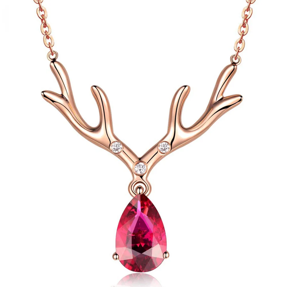 Олень Красный Кристалл Рубин драгоценный камень кулон ожерелья для женщин и