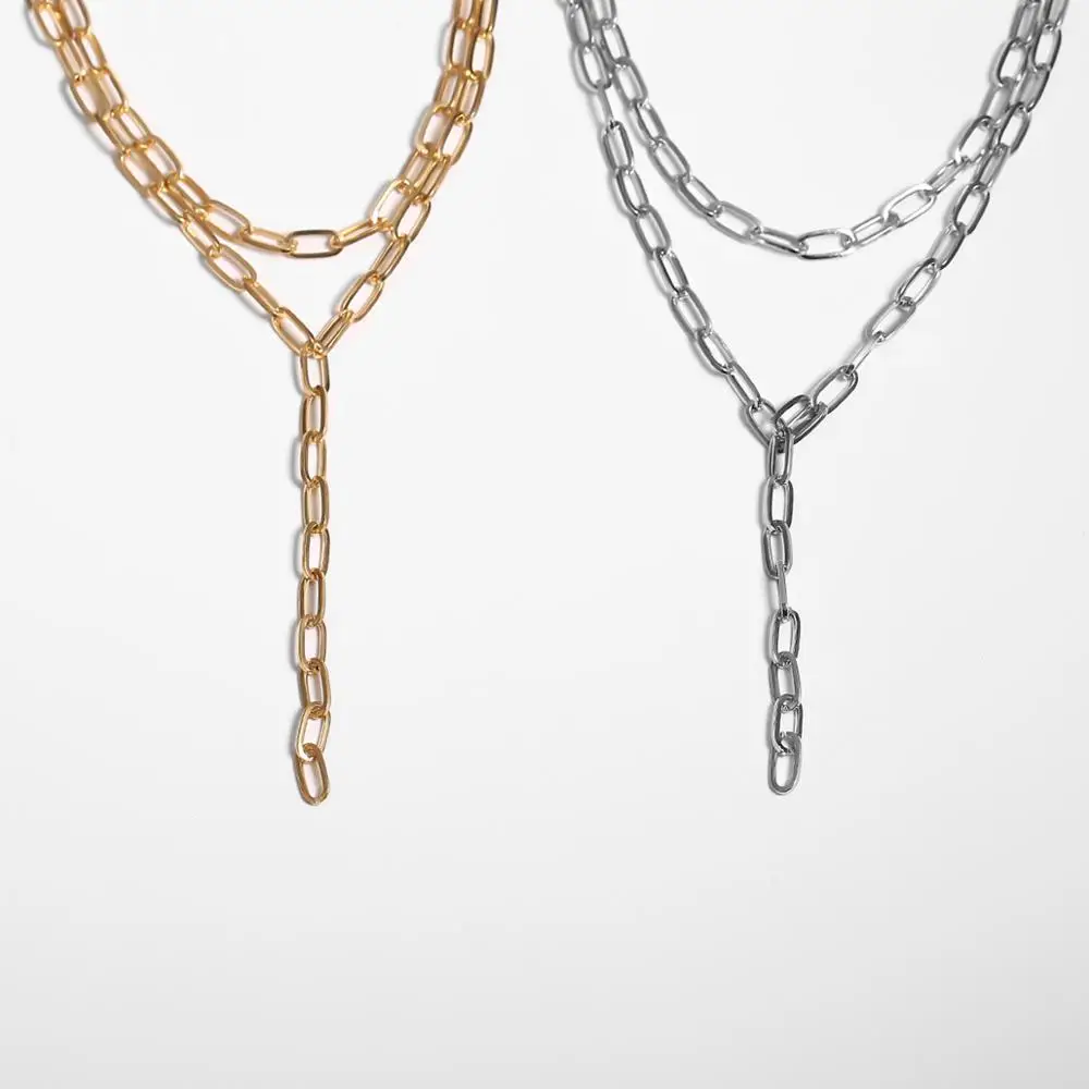 Ingemark Multi Layer Twist Lock Thick Choker Necklace Collares Steampunk Men Chunky Chain Long Tassel Necklace for Women Jewelry