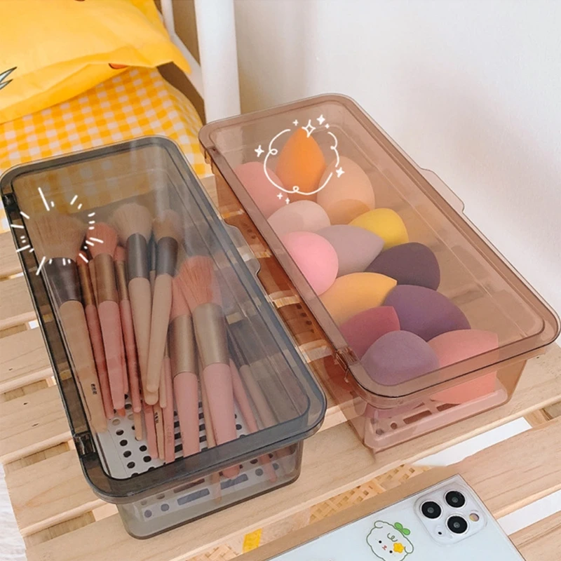 Новинка 2021 прозрачная коробка для хранения косметических кистей с крышкой