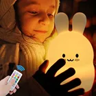 Кролик светодиодный Ночной светильник сенсорный Сенсор дистанционного Управление 9 Цвета затемнения таймер USB Перезаряжаемые силиконовая лампа в форме кролика для маленьких детей