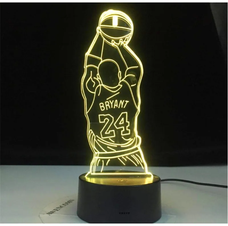 Kobe Bryant Memorial Gifts Led Night Light Jump Shoot Figure Back View Bedroom Decor Nightlight Desk 3D Lamp | Освещение