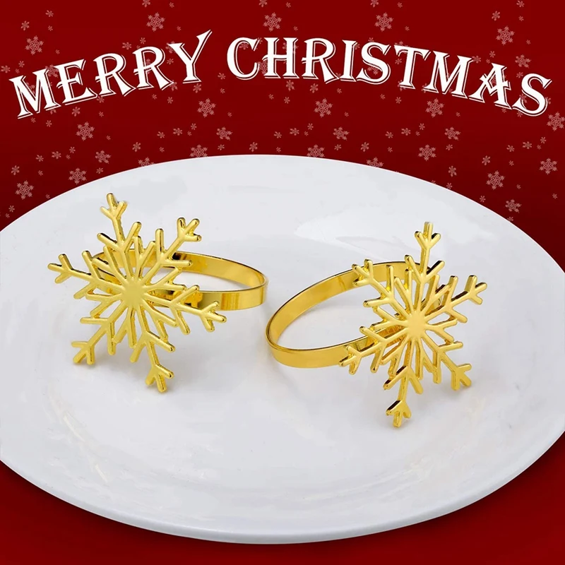 12Pcs Christmas Snowflake Napkin Rings Holder for Dinners Parties Everyday Table Decoration Accessory | Дом и сад
