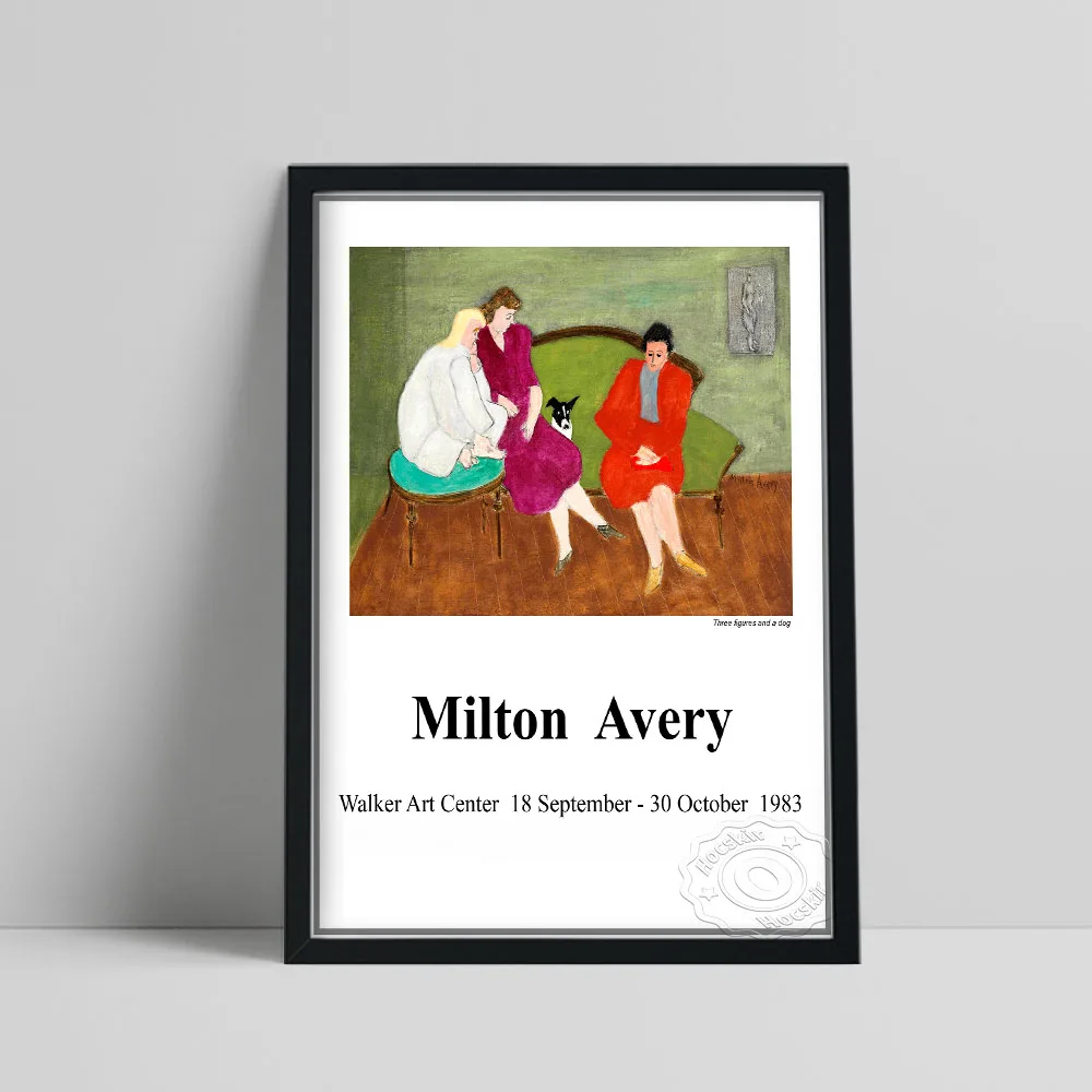 

Milton Avery Exhibition Print, Three Figures And A Dog Oil Painting, Modern Figure Wall Decor, Animal Human Still Life Picture