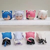 4 pcsset cute anime relife in a different world from zero sleep cat ear rem ram emilia pvc model doll action figure toys gifts