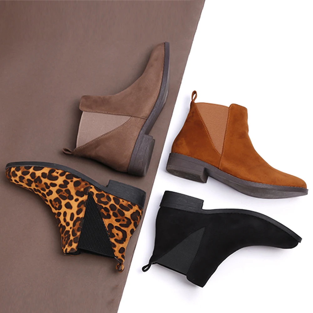 

MaxMuxun Women Comfort Classic Chelsea Ankle Leopard Srint Black Brown Boots