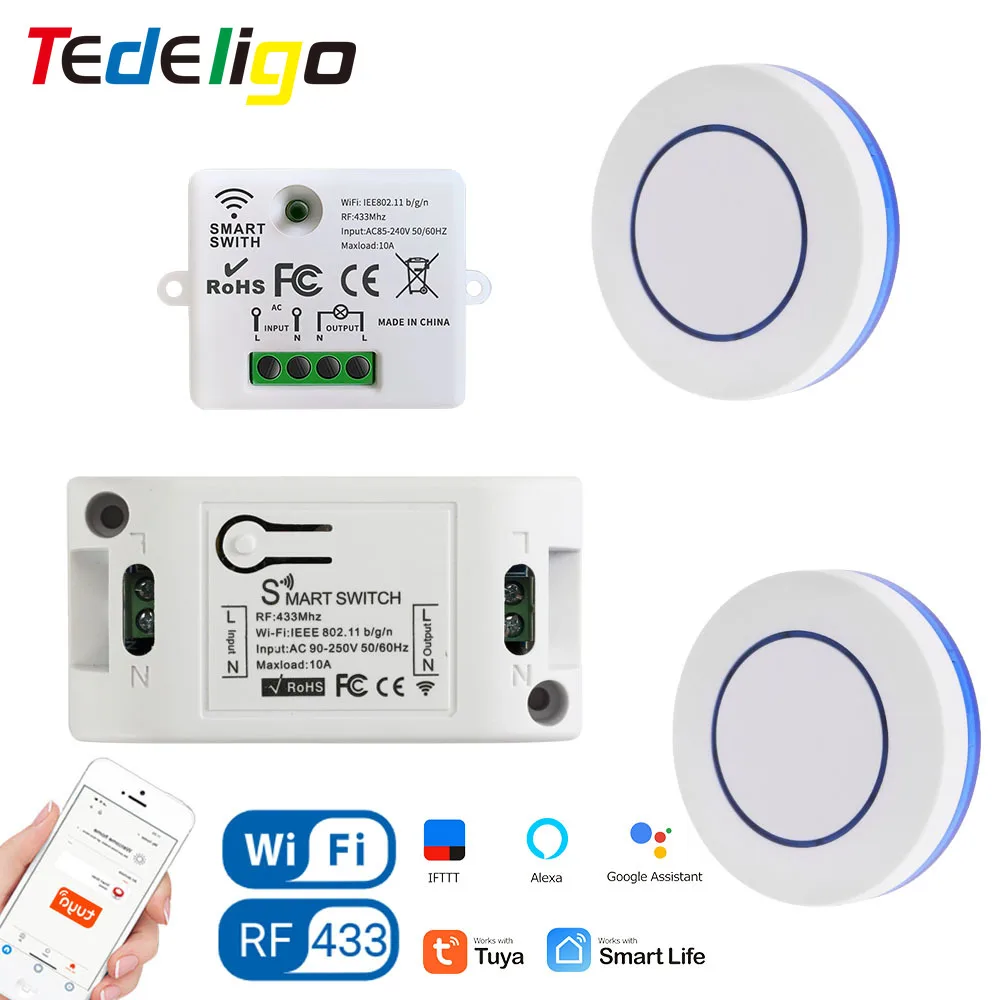 

Smart Home Tuya WiFi Light Switch Rf 433MHz Push Button Switch with Mini Wireless Remote Control Switch Timing Module 110V 220V
