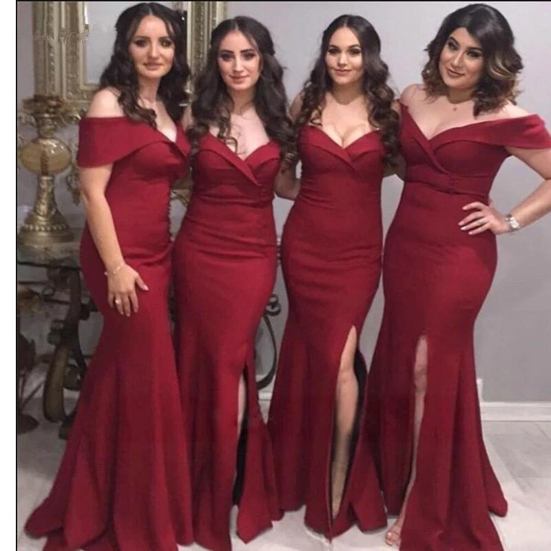 Новое поступление Длинные платья невесты размера плюс подружек Бургундия 2020