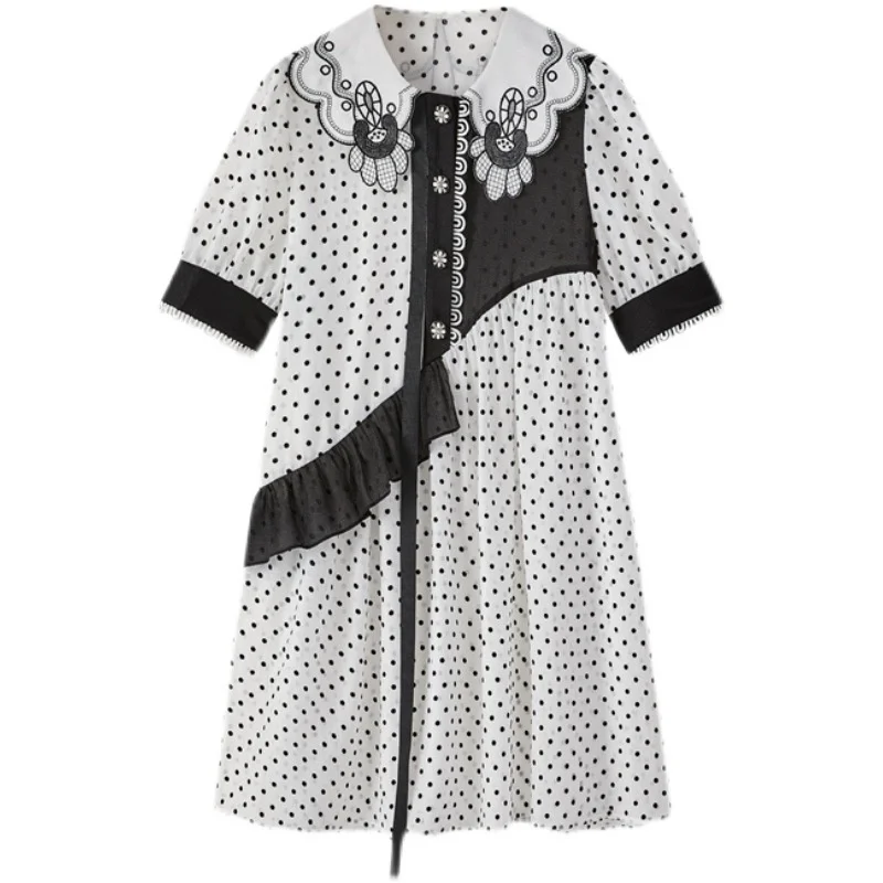 

LANMREM Women's Princess Storm Point Dress Medium Length Embroidered Peter Pan Collar Ruffle Lace Summer 2021 New Arrival 2K1827