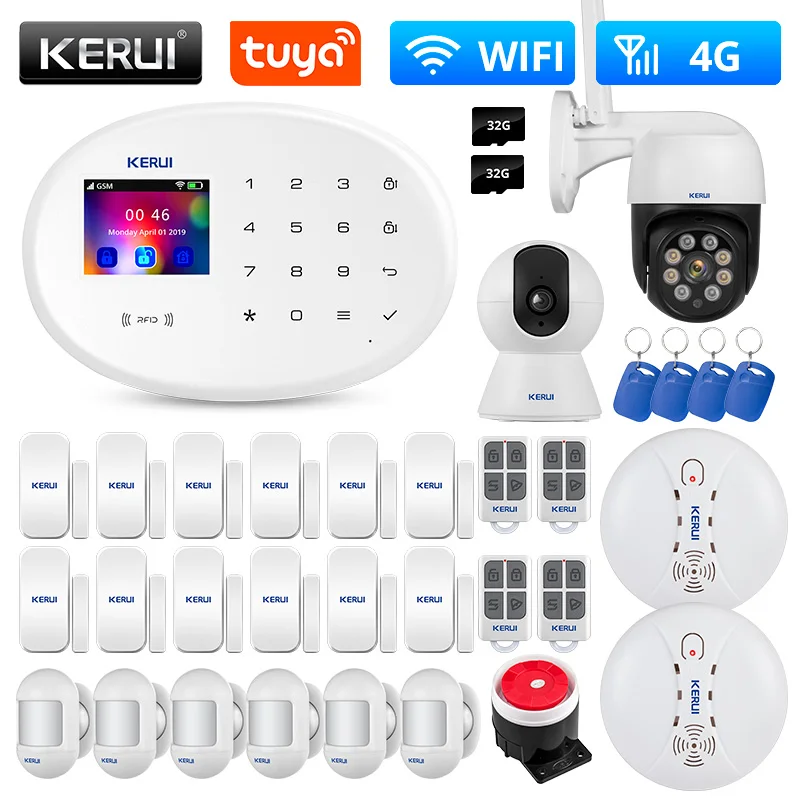 

Система сигнализации KERUI, 4G, GSM, Wi-Fi, Tuya, умный дом, беспроводная система безопасности, IP-камера, управление автонабором, Alexa, Google App