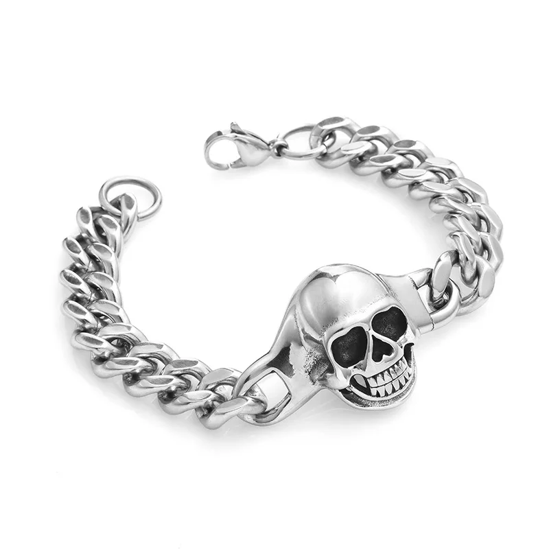 

European and American domineering titanium steel skull men's bracelet trendy male punk hip hop rock stainless steel bracelet