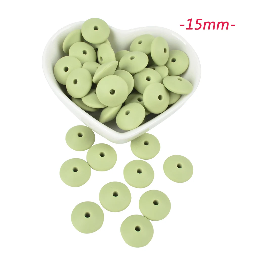 15mm lint LOFCA 100 шт. силиконовые бусины в форме чечевицы 12/15 мм Силиконовые Бусины россыпью детский прорезыватель BPA микроволновых печей DIY бусины для ожерелье-прорезыватель - Цвет: 15mm lint