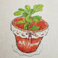 cotton and linen cloth hand printing and dyeing decorative painting dining mat notebook cover lovely potted plant