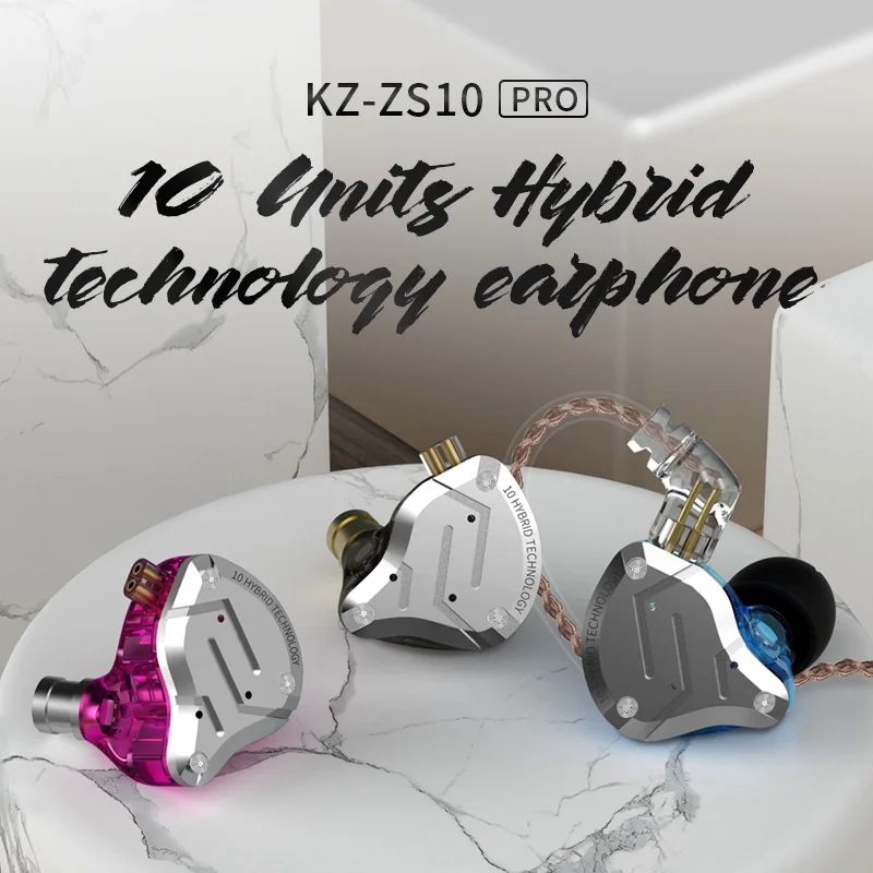 Наушники вкладыши KZ ZS10 PRO 4BA 1DD Hybrid IEM 5 Hi Fi диджейский монитор Спортивная гарнитура