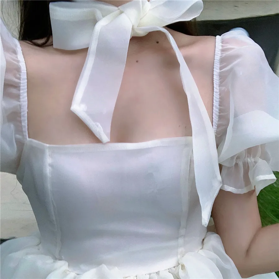 Женское милое розовое платье летнее пушистое в ретро стиле с пышными рукавами