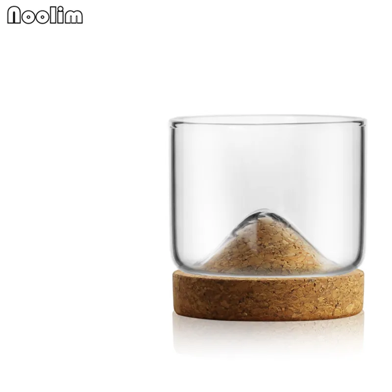 1pc Cork Творческий японский стиль стеклянный набор бокалов для вина маленькая Гора с деревянной основой уникальный подарок виски стекло кунг-фу чашки Бар инструменты - Цвет: 1pc Cork