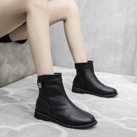 womens round toe short boots 2022 black stitching zipper ankle boots fashion flat walking shoes womens casual short boots