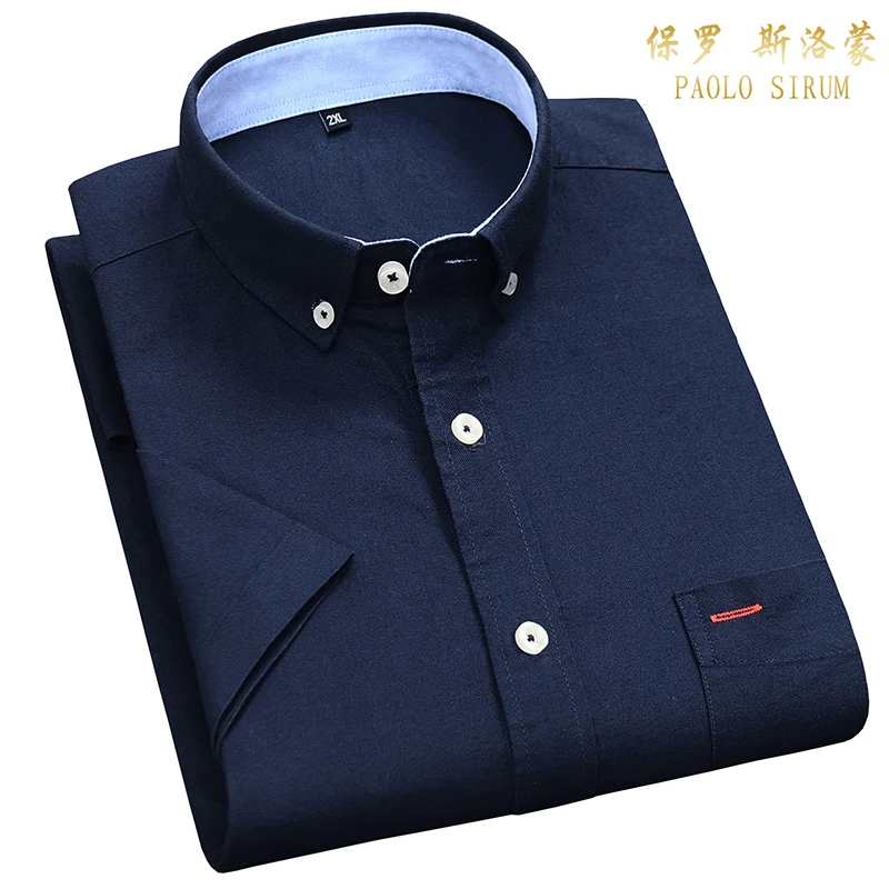Summer Casual Pure Cotton Oxford Men Shirts Slim Fit Design Short Sleeve Fashion Male Blouse
