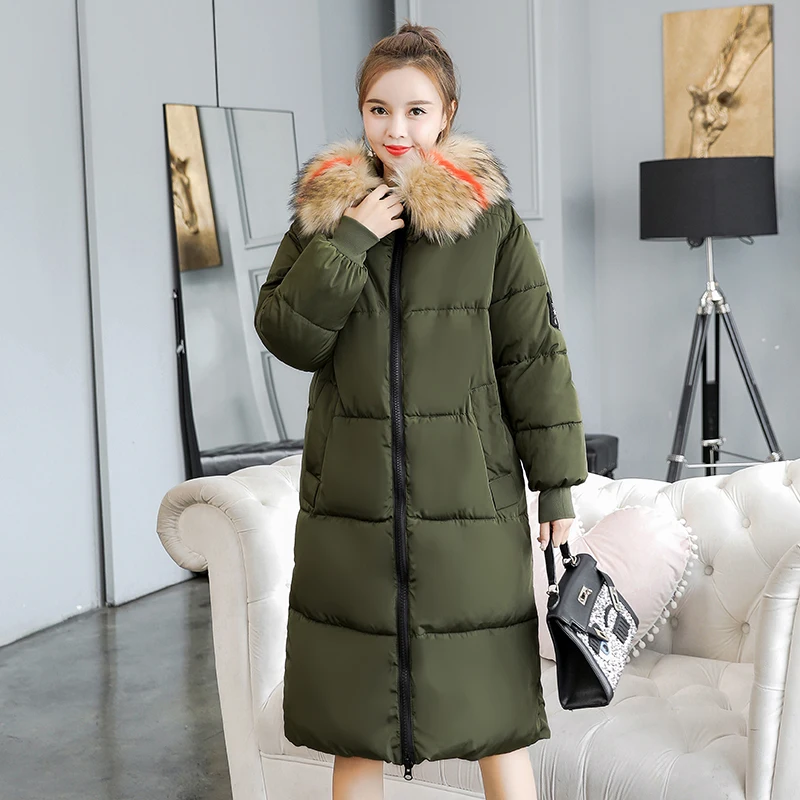 Женское зимнее пальто с капюшоном и меховым воротником большие размеры | Женская
