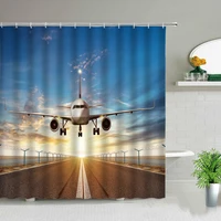 Airplane Shower Curtains Natural Landscape Printing Bath Curtain Set Bathroom Waterproof Fabric Bathtub Home Decor With Hooks