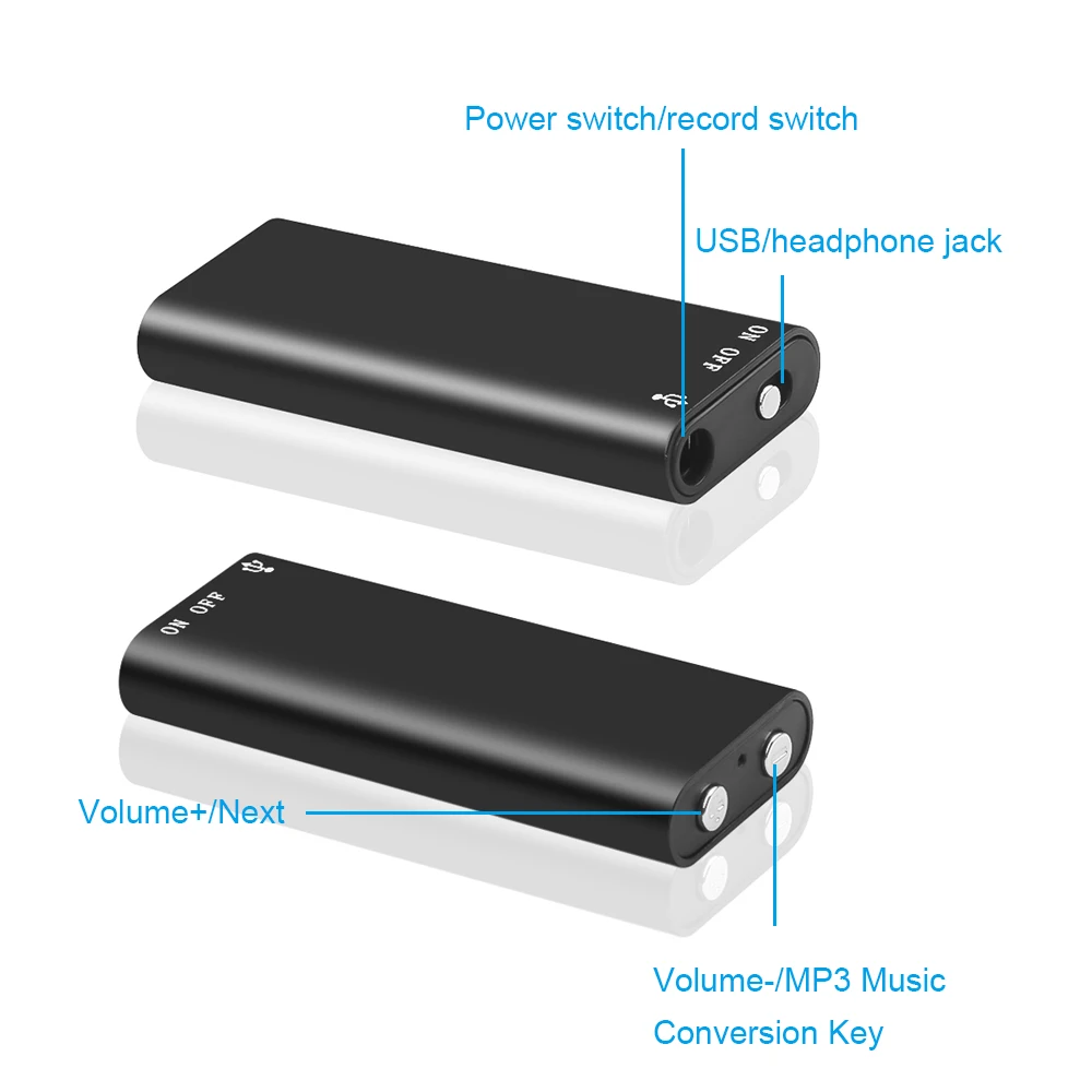 Профессиональный цифровой диктофон Kebidumei Mini 8 ГБ перезаряжаемый + MP3 плеер с