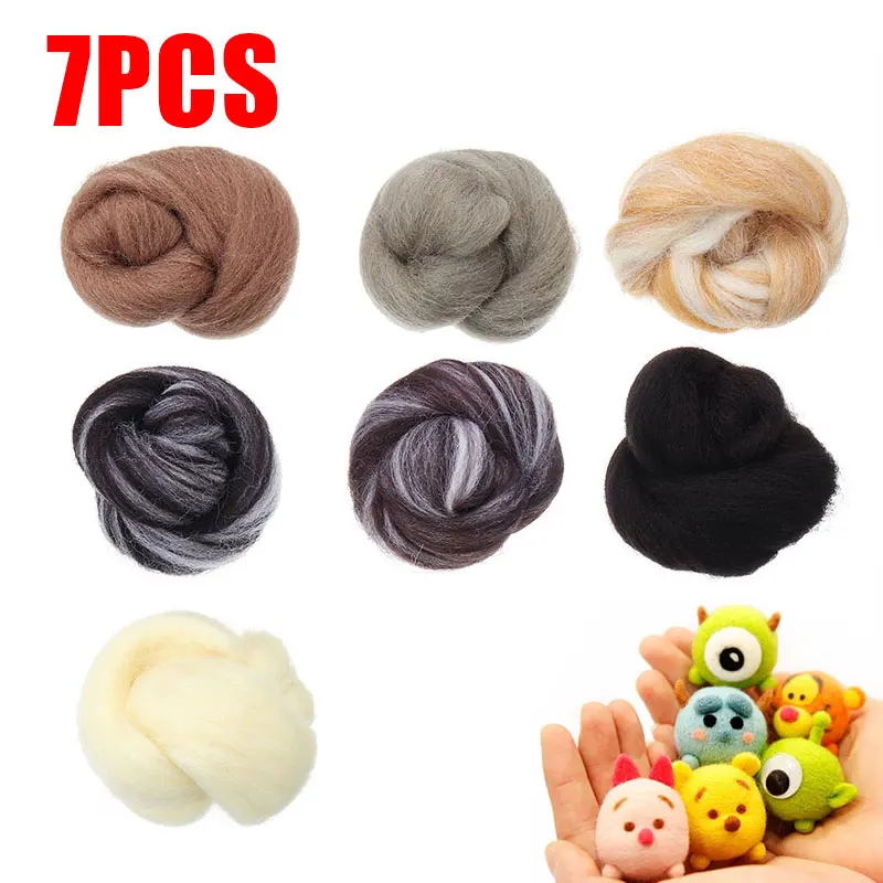 

7pcs 35g Needle Felting Wool Fiber Roving Natural Collection For DIY Animal Doll Sewing Projects Felting Wool Crafts