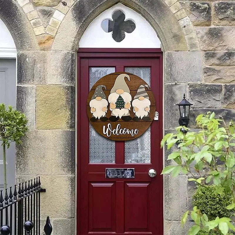 

Gnome Door Hanger Seasonal Welcome Sign with Interchangeable Holiday Pieces for Front Door Porch Hanging Handmade