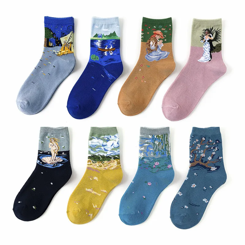 

Oil Painting Socks Van Gogh Landscape Venus Women's Cotton Tube Socks European and American Art Harajuku Womans Girls Socks